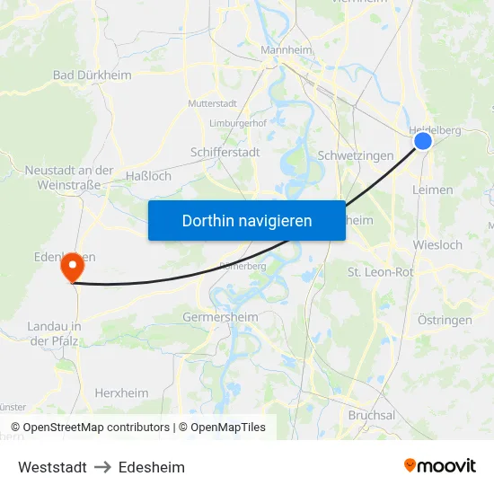 Weststadt to Edesheim map