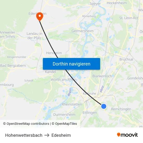 Hohenwettersbach to Edesheim map