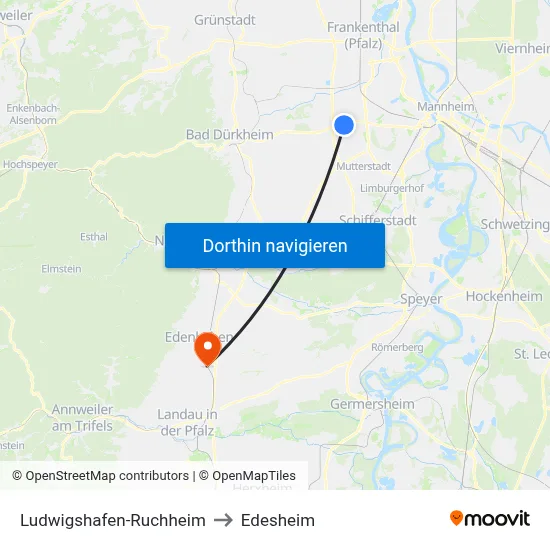 Ludwigshafen-Ruchheim to Edesheim map