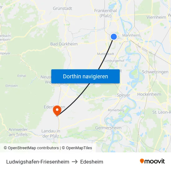Ludwigshafen-Friesenheim to Edesheim map