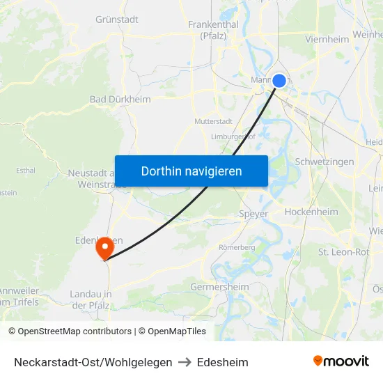 Neckarstadt-Ost/Wohlgelegen to Edesheim map