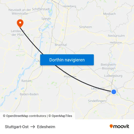 Stuttgart-Ost to Edesheim map