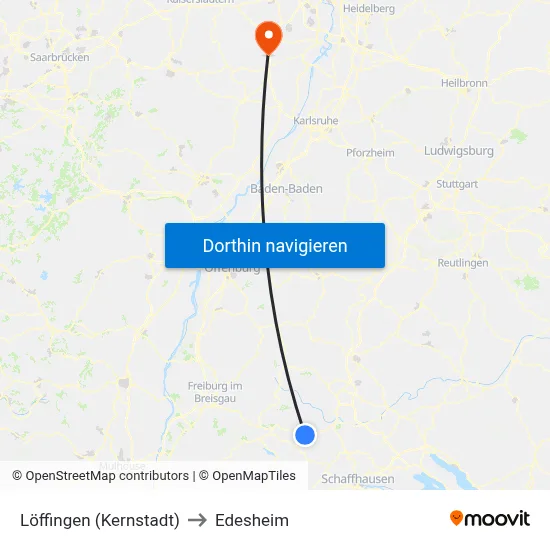 Löffingen (Kernstadt) to Edesheim map