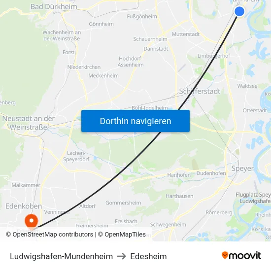 Ludwigshafen-Mundenheim to Edesheim map