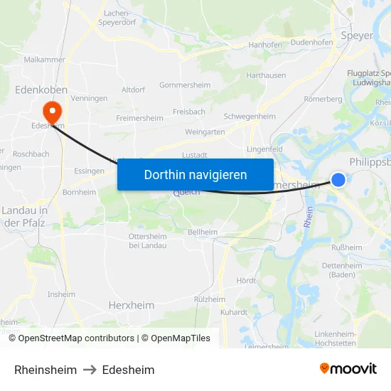 Rheinsheim to Edesheim map