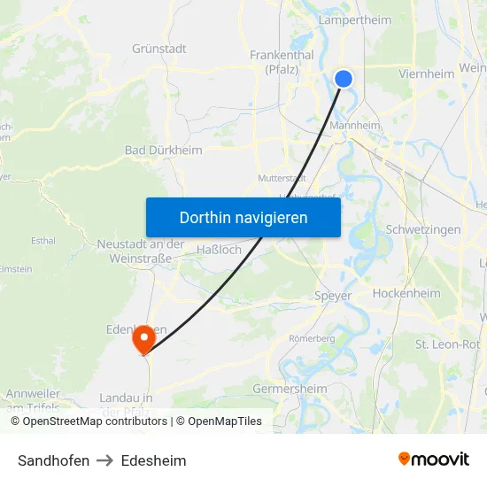 Sandhofen to Edesheim map