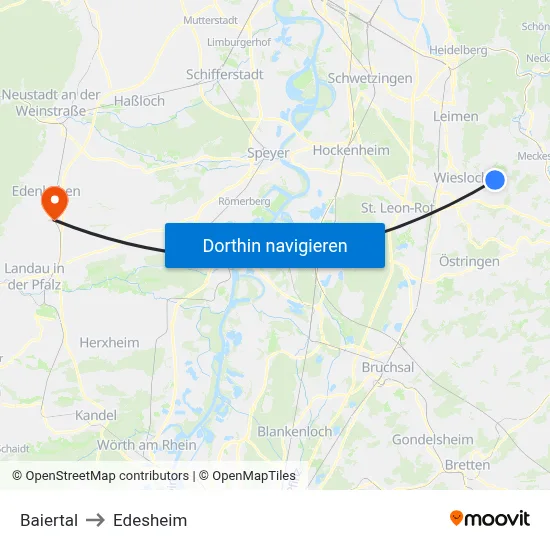 Baiertal to Edesheim map