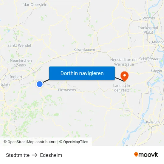 Stadtmitte to Edesheim map