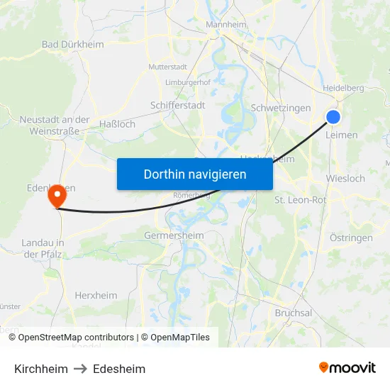 Kirchheim to Edesheim map