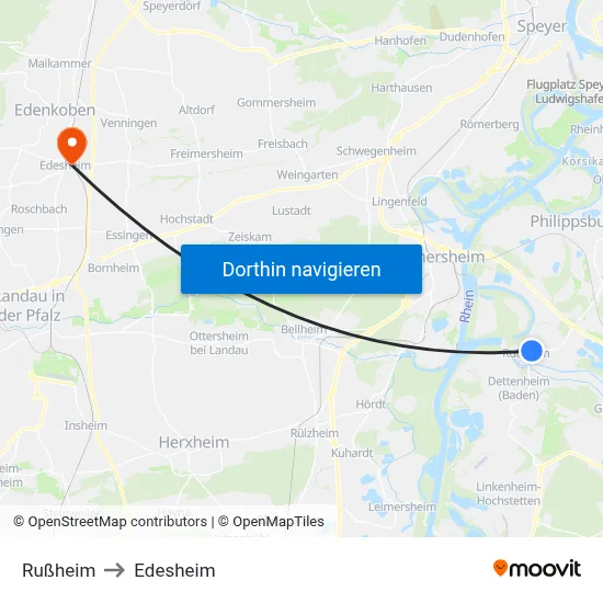 Rußheim to Edesheim map