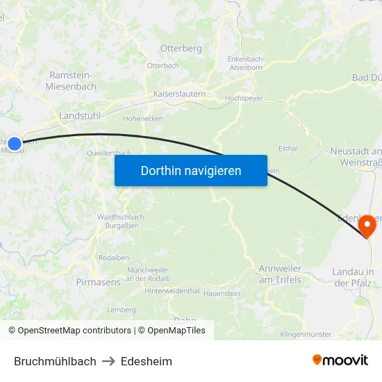 Bruchmühlbach to Edesheim map