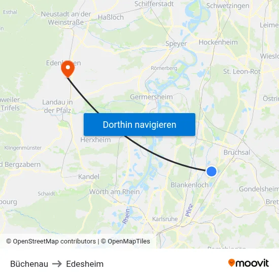 Büchenau to Edesheim map