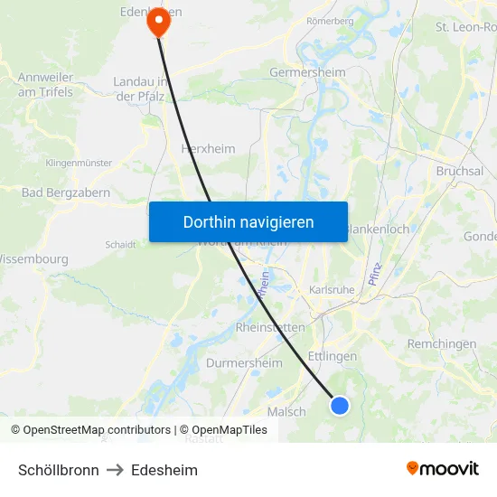 Schöllbronn to Edesheim map