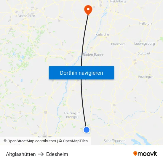 Altglashütten to Edesheim map