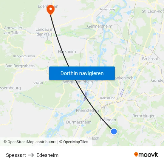 Spessart to Edesheim map