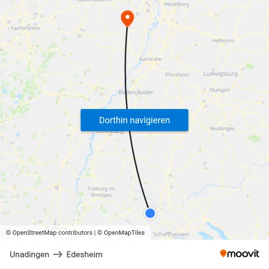 Unadingen to Edesheim map