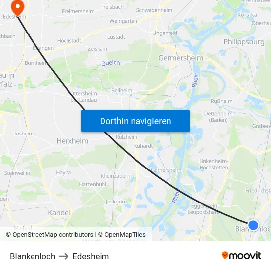 Blankenloch to Edesheim map