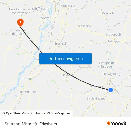 Stuttgart-Mitte to Edesheim map