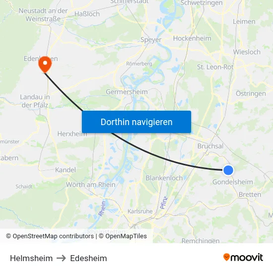 Helmsheim to Edesheim map