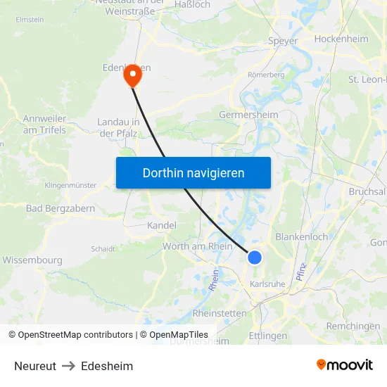 Neureut to Edesheim map