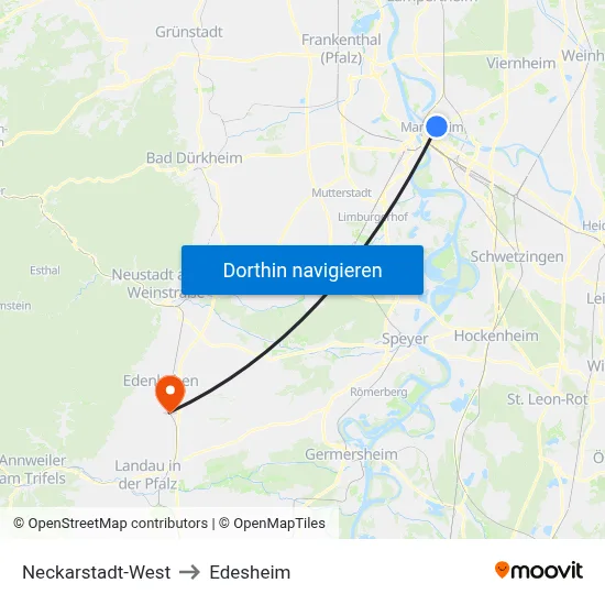 Neckarstadt-West to Edesheim map