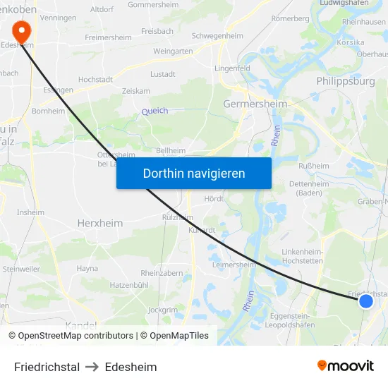 Friedrichstal to Edesheim map
