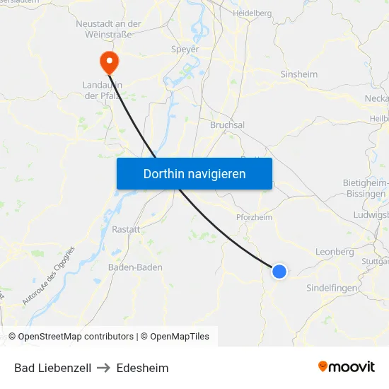 Bad Liebenzell to Edesheim map