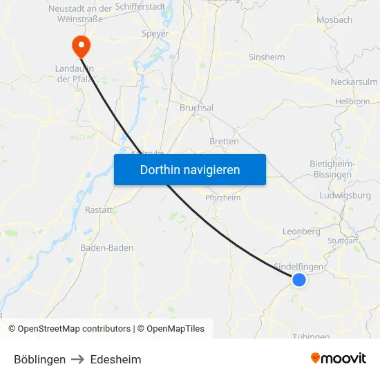 Böblingen to Edesheim map