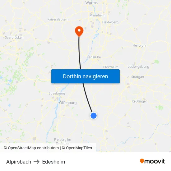 Alpirsbach to Edesheim map