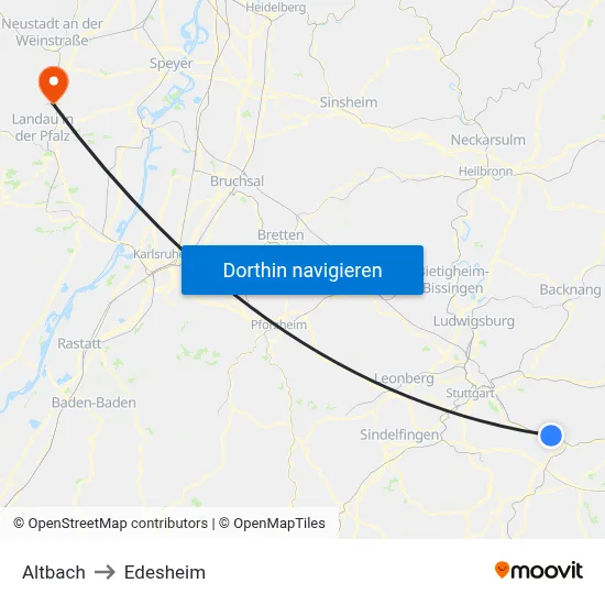 Altbach to Edesheim map