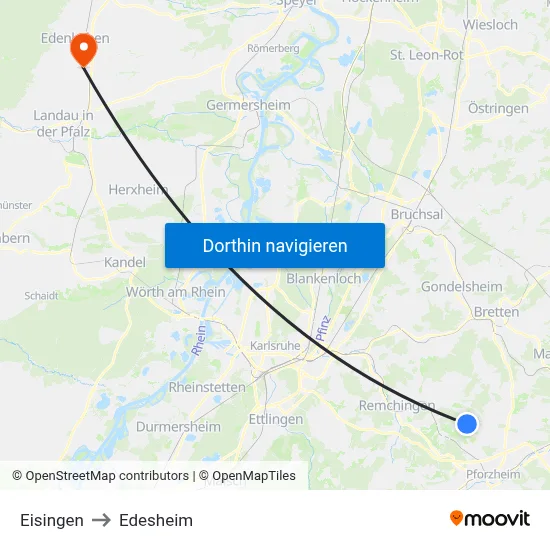 Eisingen to Edesheim map