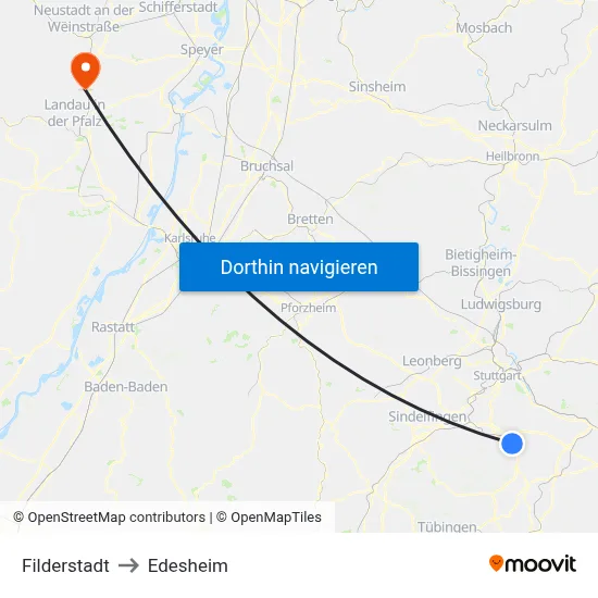Filderstadt to Edesheim map
