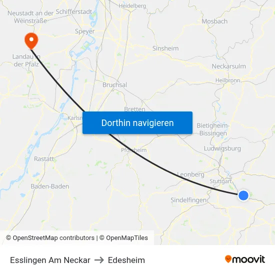 Esslingen Am Neckar to Edesheim map
