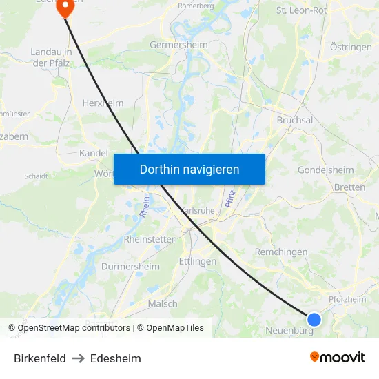 Birkenfeld to Edesheim map