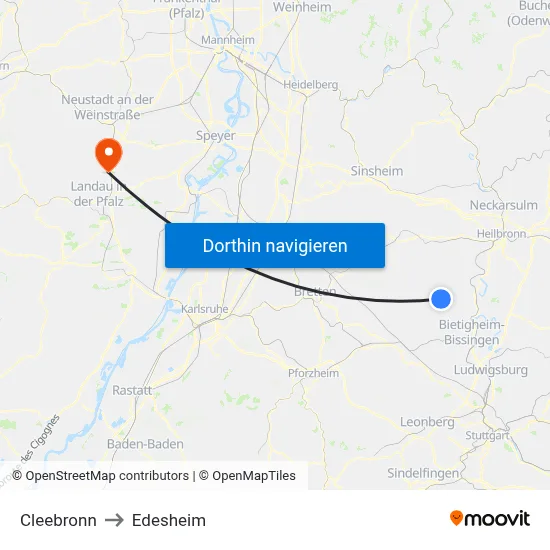 Cleebronn to Edesheim map