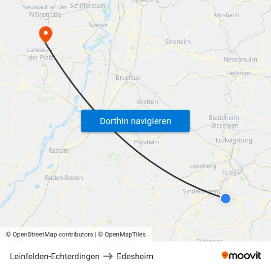 Leinfelden-Echterdingen to Edesheim map