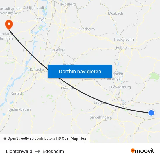 Lichtenwald to Edesheim map