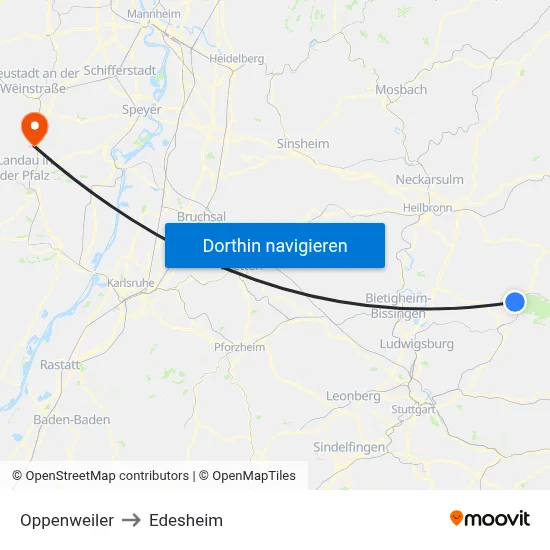 Oppenweiler to Edesheim map