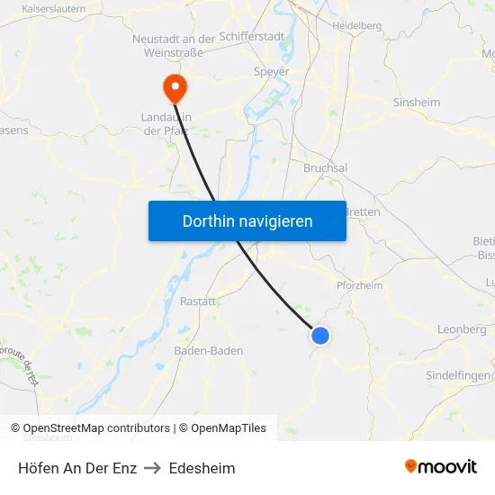 Höfen An Der Enz to Edesheim map