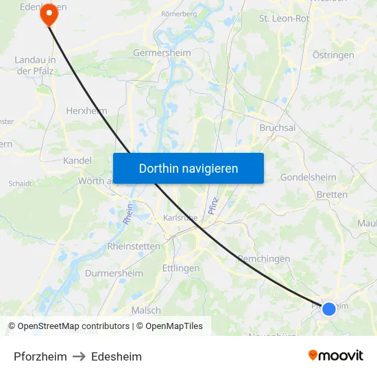 Pforzheim to Edesheim map
