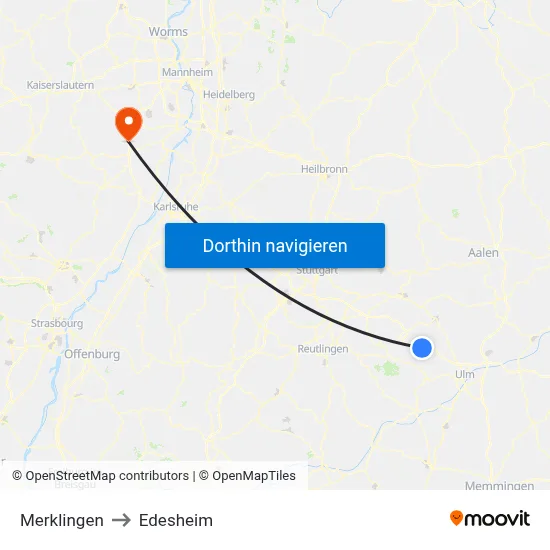 Merklingen to Edesheim map
