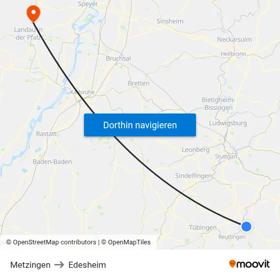 Metzingen to Edesheim map