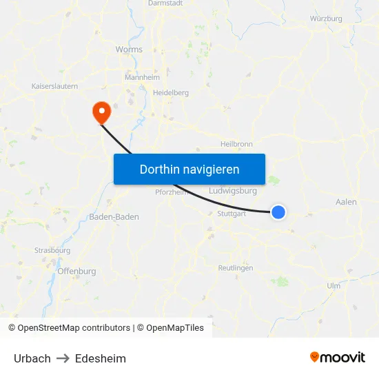 Urbach to Edesheim map
