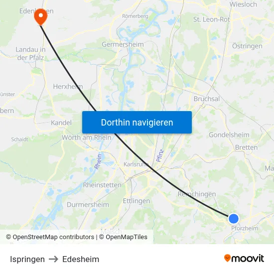 Ispringen to Edesheim map