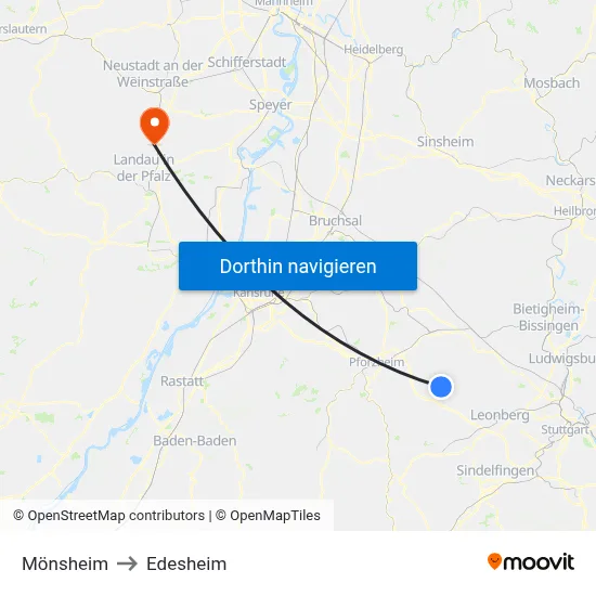 Mönsheim to Edesheim map