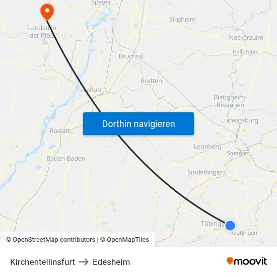 Kirchentellinsfurt to Edesheim map
