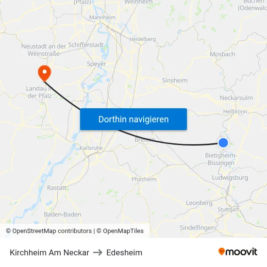 Kirchheim Am Neckar to Edesheim map