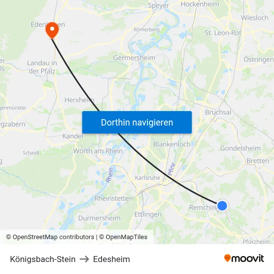 Königsbach-Stein to Edesheim map