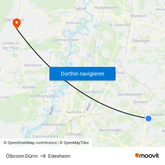Ölbronn-Dürrn to Edesheim map