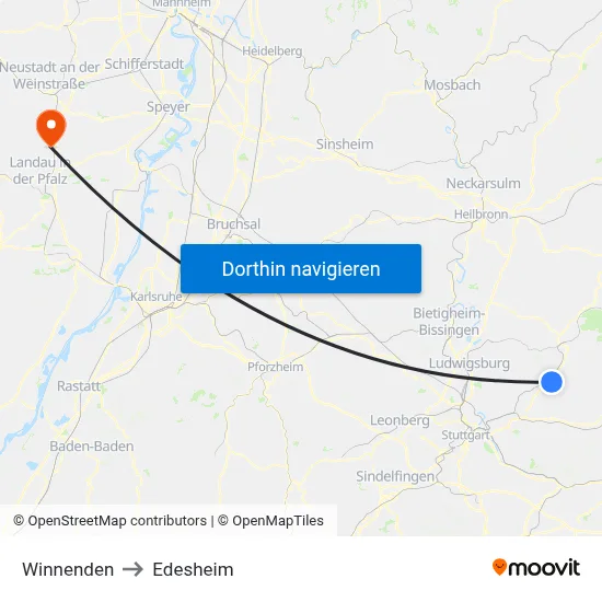 Winnenden to Edesheim map